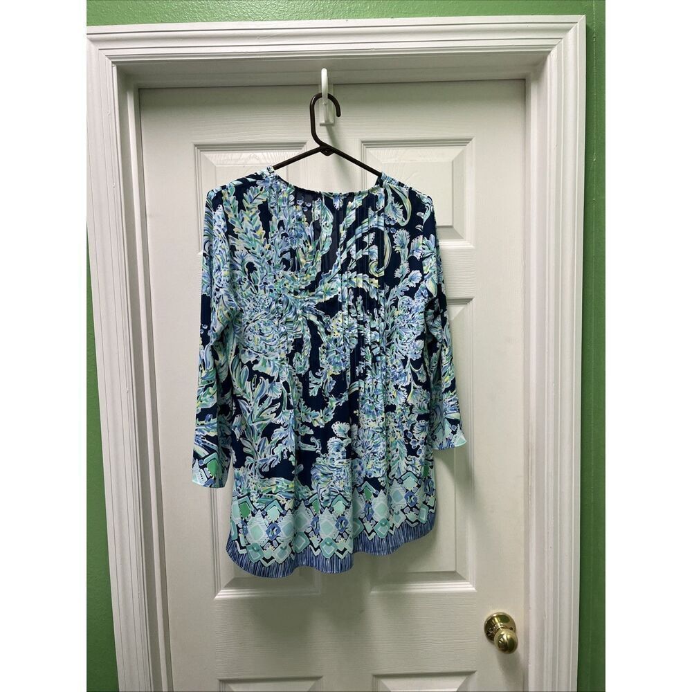 Lilly Pulitzer Women’s Floral Print 3/4 Sleeves V-Neck Tassel Blouse XS - Picture 9 of 14